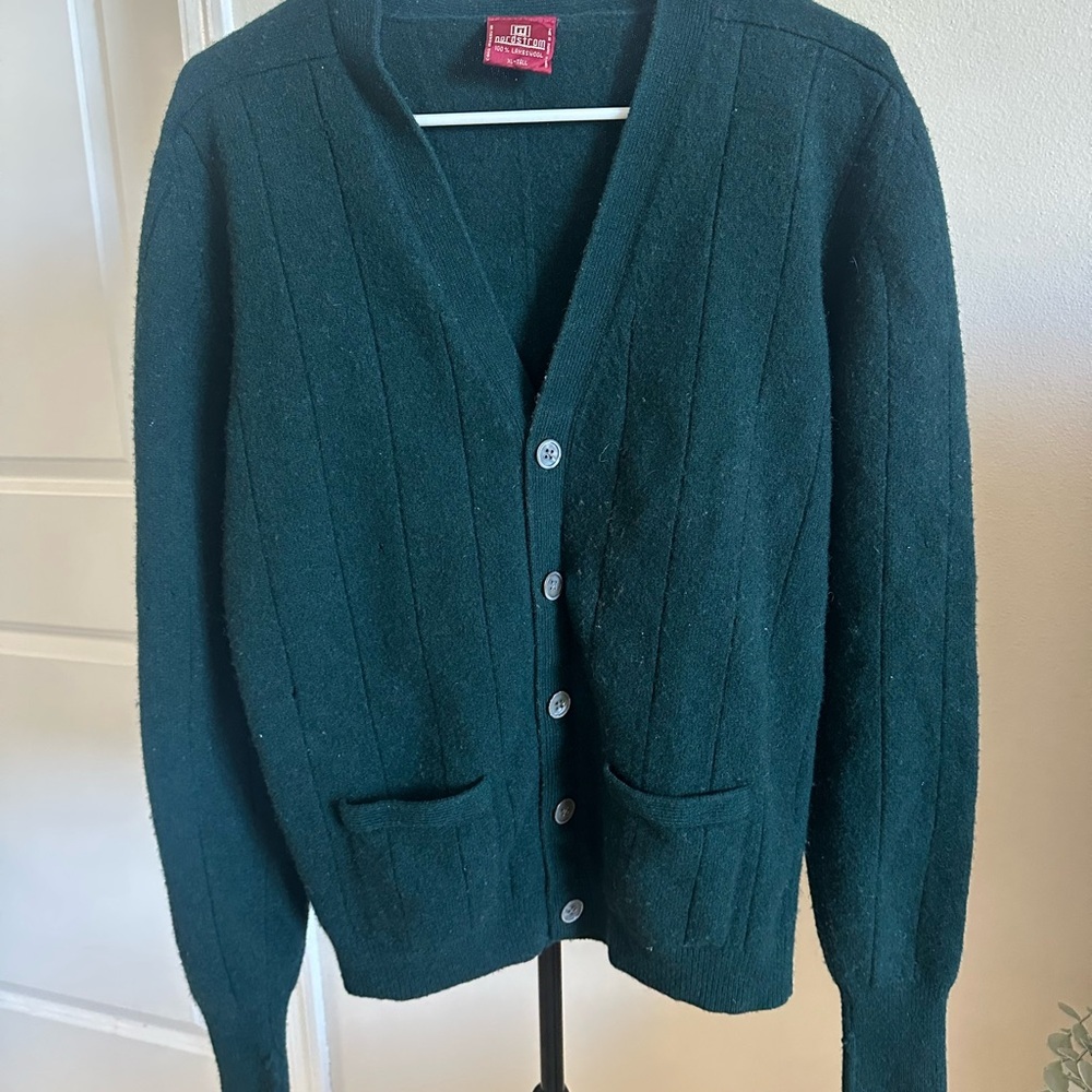 Vintage Nordstrom Dark Green Ribbed V-Neck Cardigan